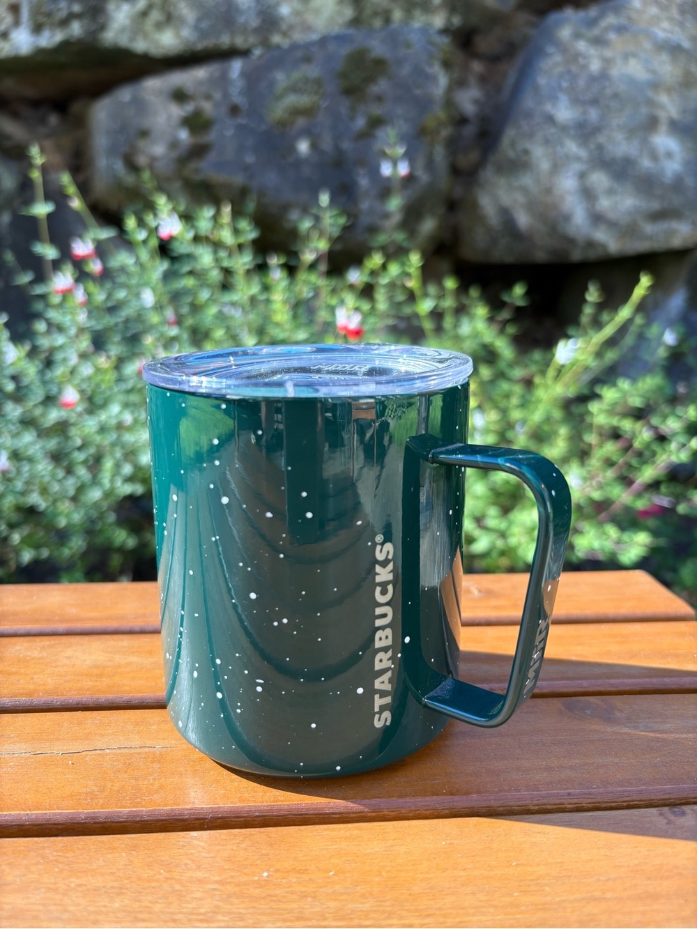 NWT STARBUCKS X MiiR 12 oz Stainless Steel Green Speckled Camp Mug Travel Lid
